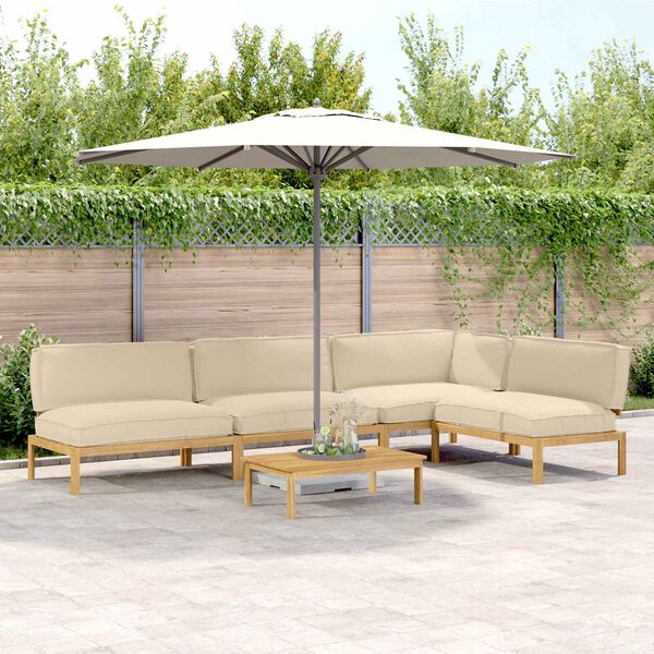 vidaXL Bankstel met kussen Effen 5 pcs Beige Massief Acaciahout