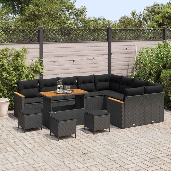 vidaXL Tuin Sofa Set met kussen met opslag 13 pcs Zwart Poly Rattan