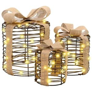 vidaXL Cadeau Doos Decoratie 3 st Warmwit 20 x 20 x 20 cm Rattan
