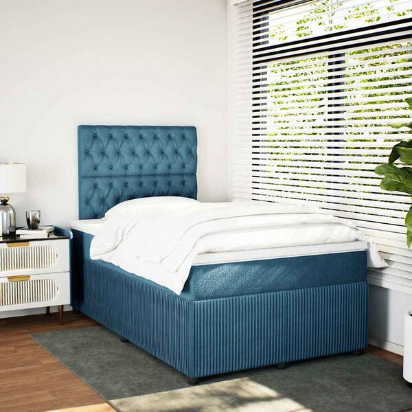 vidaXL Boxspring met matras fluweel donkerblauw 120x200 cm
