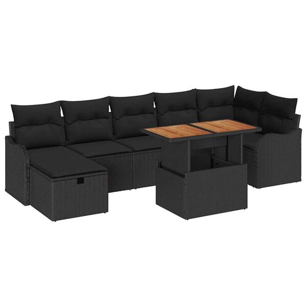 vidaXL Tuin Sofa Set met opslag 8 pcs Zwart Poly riet