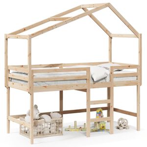 vidaXL Halfhoogslaper met ladder en bedhuis grenenhout 90x190 cm
