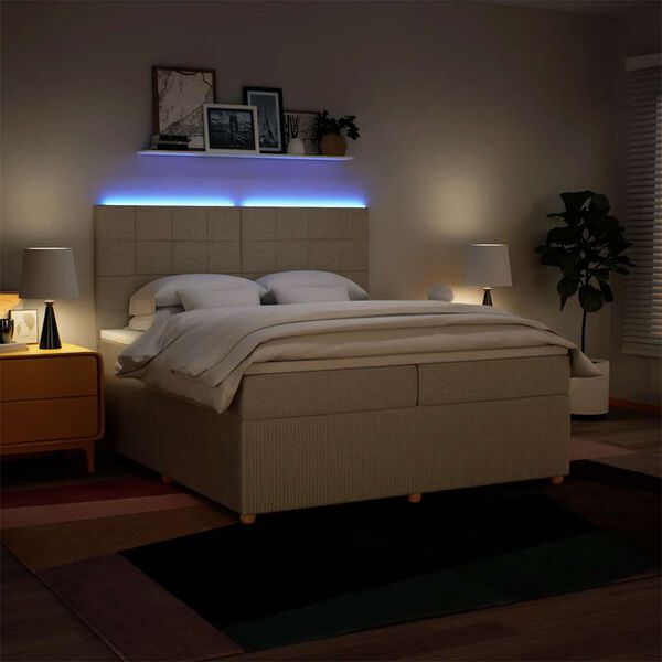 vidaXL Boxspring met matras stof cr&egrave;mekleurig 200x200 cm