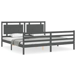 vidaXL Bedframe met hoofdbord massief hout grijs 200x200 cm