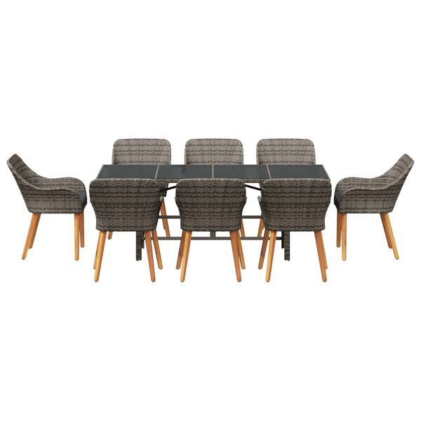 vidaXL Tuin Eetset met kussen 9 pcs Grijs poly rattan