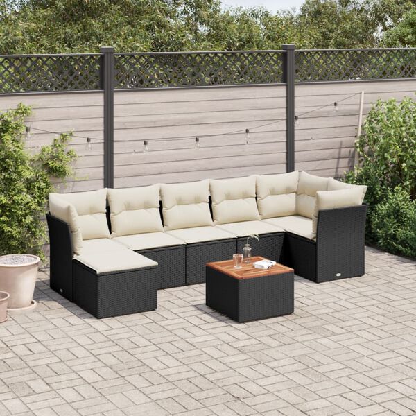vidaXL 8-delige Loungeset met kussens poly rattan zwart