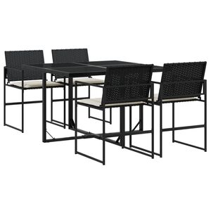 vidaXL 5-delige Tuinset met kussens poly rattan zwart