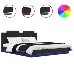 vidaXL Bedframe met Hoofdeinde Zwart Eiken 200 x 200 cm Bewerkt hout