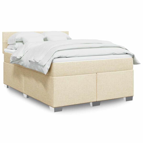 vidaXL Boxspring met matras stof cr&egrave;mekleurig 140x190 cm
