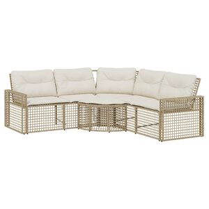 vidaXL Tuinbank met kussens en voetensteun L-vormig poly rattan beige