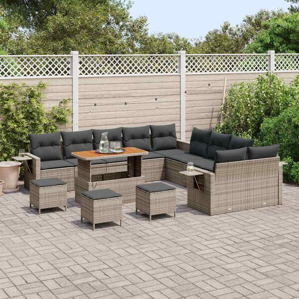vidaXL Tuinbankenset 14 pcs Grijs poly rattan