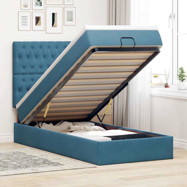 vidaXL Ottoman bed met matrassen 90x200cm fluweel donkerblauw