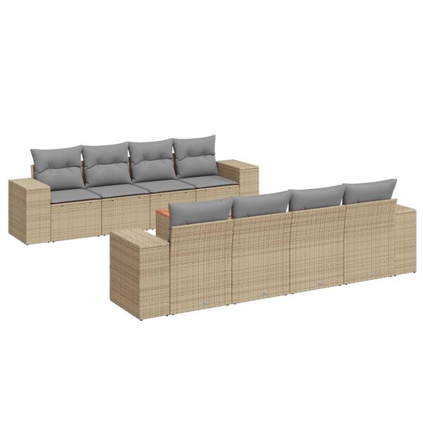 vidaXL 9-delige Loungeset met kussens poly rattan beige