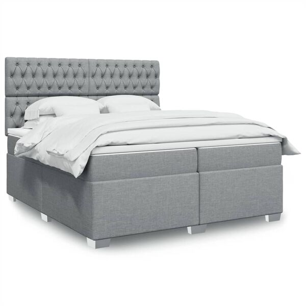 vidaXL Boxspring met matras stof lichtgrijs 200x200 cm
