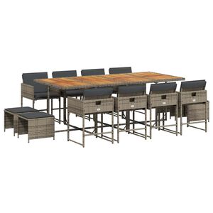 vidaXL 13-delige Tuinset met kussens poly rattan grijs