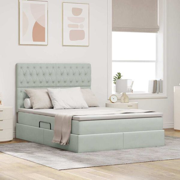 vidaXL Opbergbed met LED met matras Lichtgrijs 140 x 200 cm Fluweel