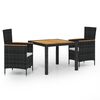 vidaXL 3-delige Tuinset met kussens poly rattan zwart