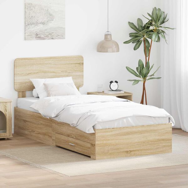 vidaXL Bedframe met hoofdeinde Sonoma Eiken 90 x 190 cm Bewerkt hout