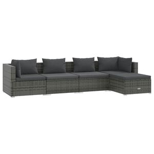 vidaXL 5-delige Loungeset met kussens poly rattan grijs