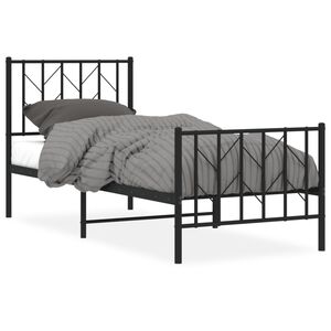 vidaXL Bedframe met hoofd- en voeteneinde metaal zwart 75x190 cm