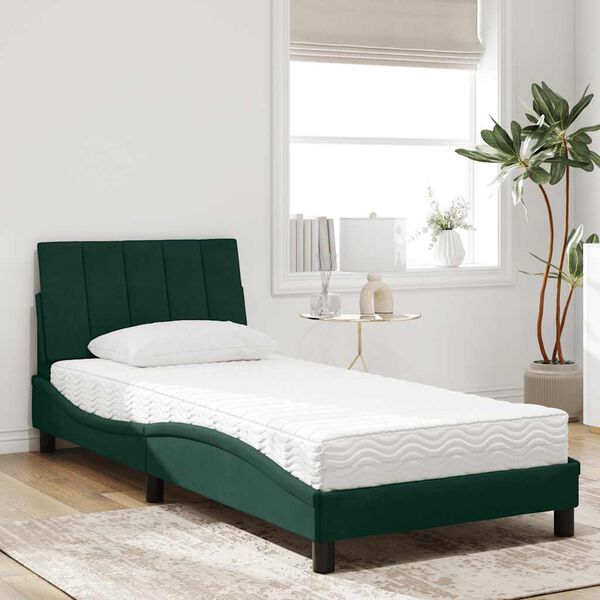 vidaXL Bed met matras "Hanko" fluweel donkergroen 90x190 cm