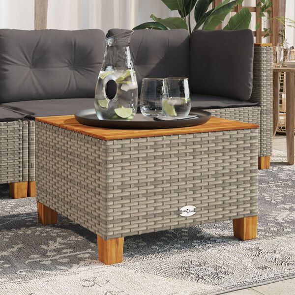 vidaXL Tuintafel 55x55x36 cm poly rattan en acaciahout grijs