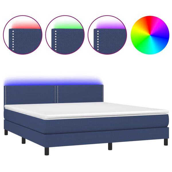 vidaXL Boxspring met matras en LED stof blauw 180x200 cm