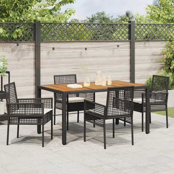 vidaXL Tuin eettafelset 5 pcs Zwart poly rattan