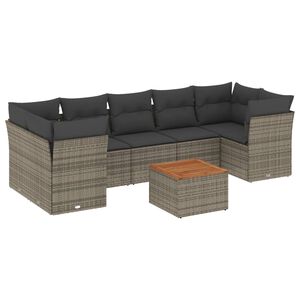 vidaXL 8-delige Loungeset met kussens poly rattan grijs
