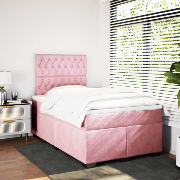 vidaXL Boxspring met matras fluweel roze 120x190 cm