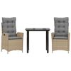 vidaXL 3-delige Tuinset met kussens poly rattan beige