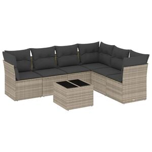 vidaXL 7-delige Loungeset met kussens poly rattan lichtgrijs