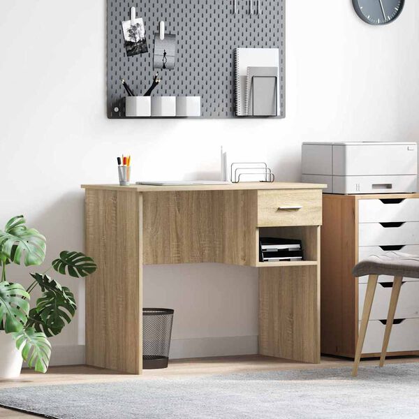 vidaXL Bureau met lade Sonoma Eiken 90 x 49 x 75 cm Bewerkt hout