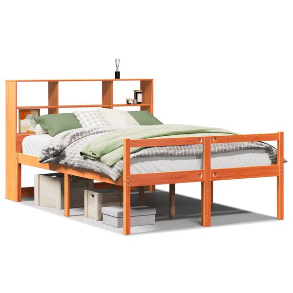 vidaXL Bed met boekenkast zonder matras hout wasbruin 140x200 cm