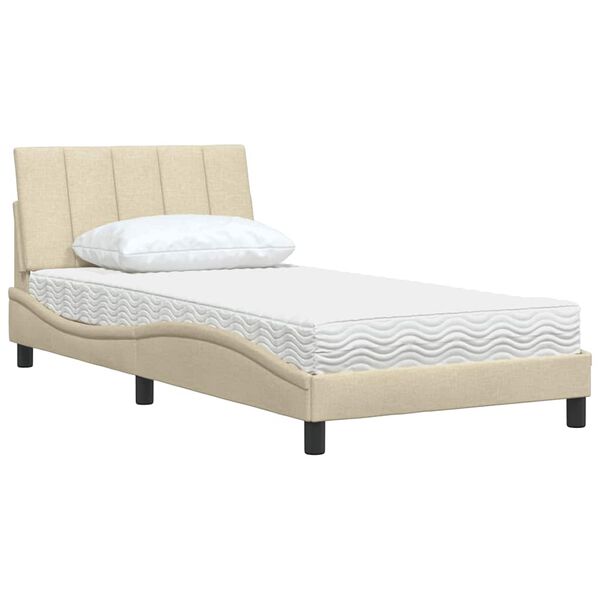 vidaXL Bed met matras "Hanko" stof cr&egrave;mekleurig 100x200 cm