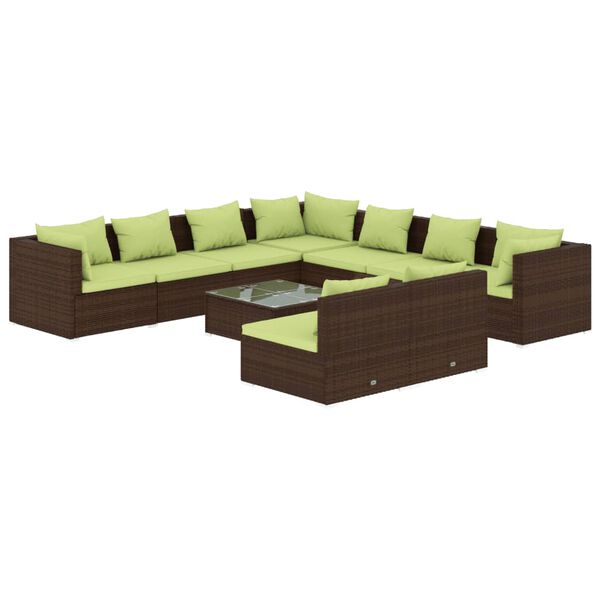 vidaXL 10-delige Loungeset met kussens poly rattan bruin