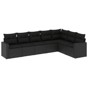 vidaXL 7-delige Loungeset met kussens poly rattan zwart