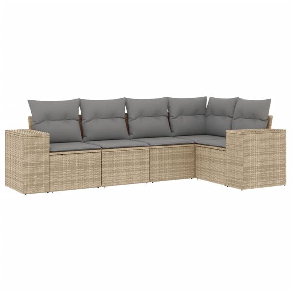 vidaXL 5-delige Loungeset met kussens poly rattan beige