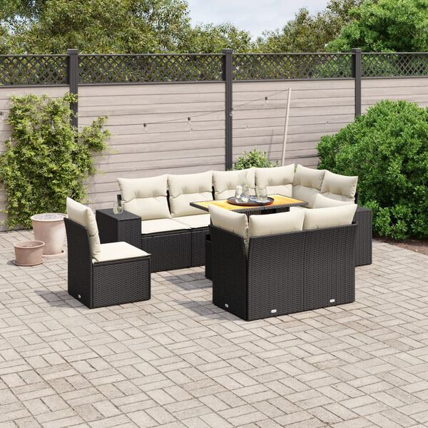 vidaXL 9-delige Loungeset met kussens poly rattan zwart