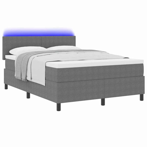 vidaXL LED Box Spring Bed Lichtgrijs en wit. 140 x 200 cm Katoen Stof