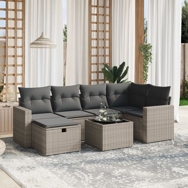 vidaXL 7-delige Loungeset met kussens poly rattan grijs