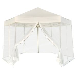 vidaXL Partytent pop-up zeshoekig met 6 zijwanden 3,6x3,1 m cr&egrave;mewit