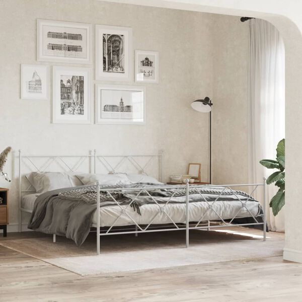 vidaXL Bedframe met hoofd- en voeteneinde metaal wit 183x213 cm