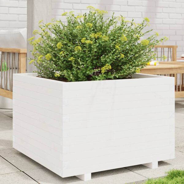 vidaXL Plantenbak 70x70x49,5 cm massief grenenhout wit