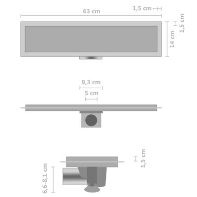 vidaXL Doucheafvoer met 2-in-1 deksel 63x14 cm roestvrij staal