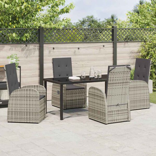 vidaXL Tuin eettafelset met kussen 5 pcs Grijs poly rattan