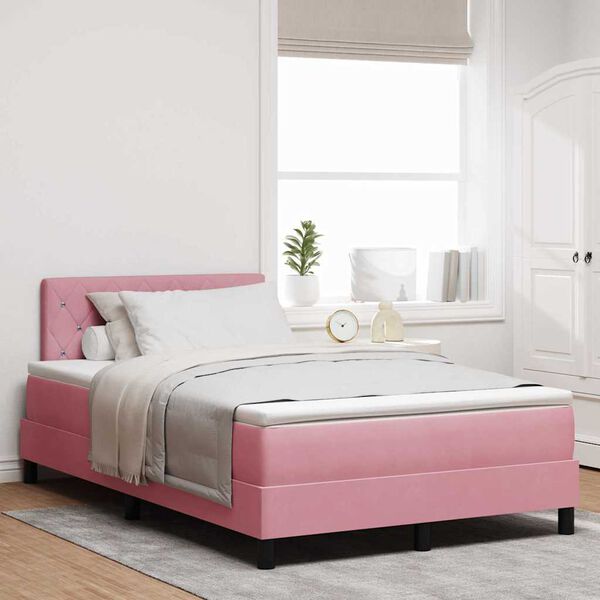 vidaXL LED Box Spring Bed met matras met LED Roze 120 x 200 cm Fluweel