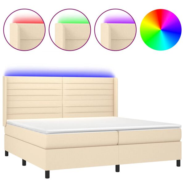 vidaXL Boxspring met matras en LED stof cr&egrave;mekleurig 200x200 cm