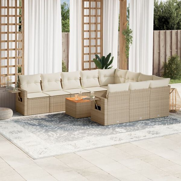 vidaXL 11-delige Tuinset met kussens poly rattan beige