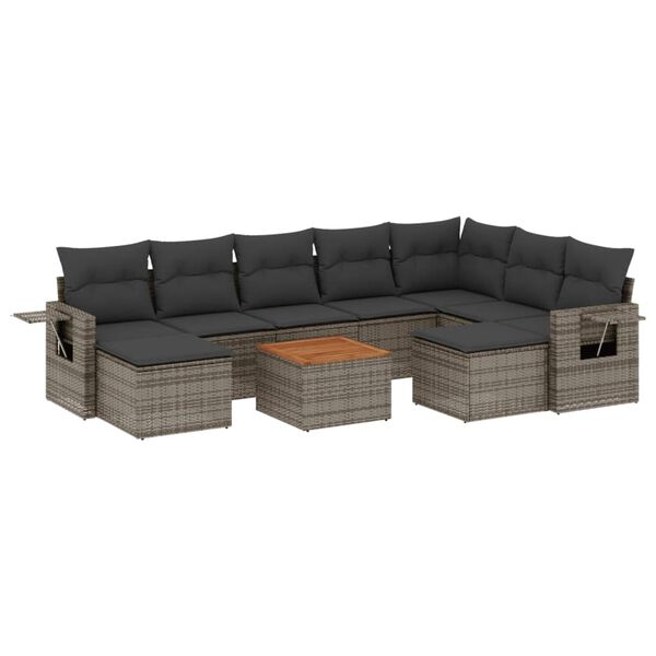 vidaXL 10-delige Loungeset met kussens poly rattan grijs
